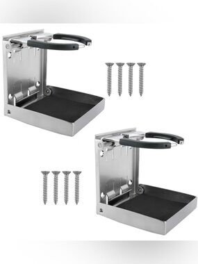 Folding Stainless Steel Drink Cup Holder 2-Pack Boat RV Car Wall Mount YaeMarine